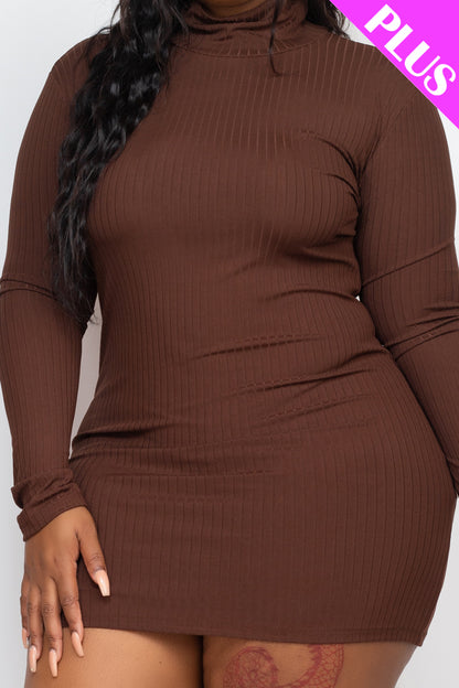 Plus Size Ribbed Long Sleeve Mock neck Mini Bodycon Dress - Capella Apparel Wholesale