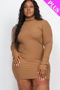 Plus Size Ribbed Long Sleeve Mock neck Mini Bodycon Dress - Capella Apparel Wholesale