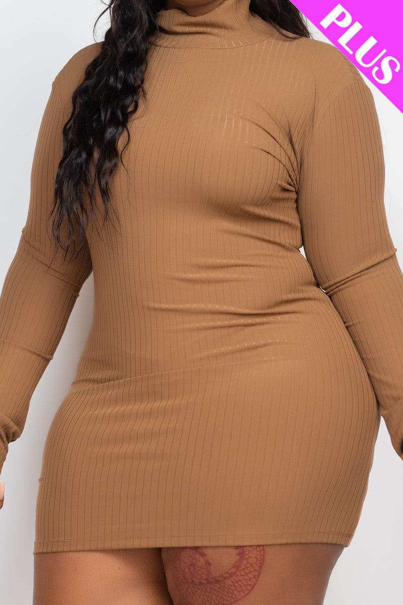 Plus Size Ribbed Long Sleeve Mock neck Mini Bodycon Dress - Capella Apparel Wholesale