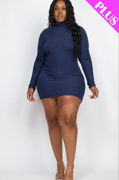 Plus Size Ribbed Long Sleeve Mock neck Mini Bodycon Dress - Capella Apparel Wholesale