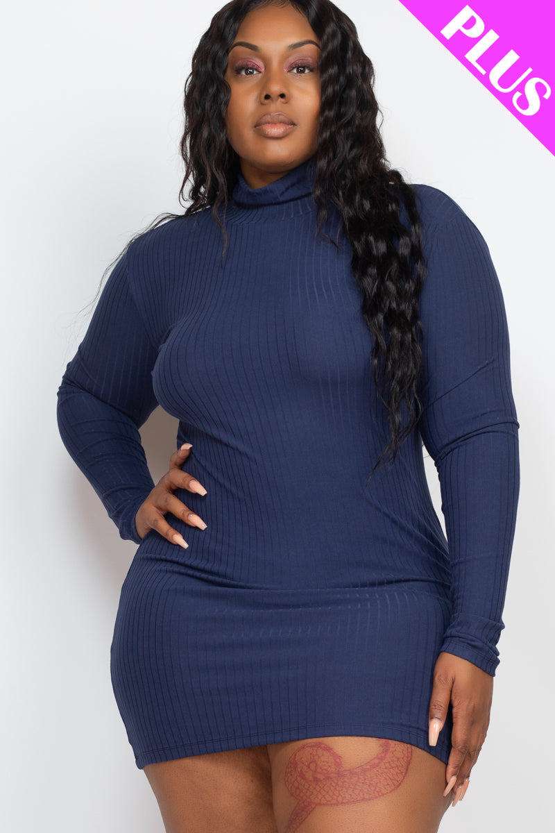 Plus Size Ribbed Long Sleeve Mock neck Mini Bodycon Dress - Capella Apparel Wholesale