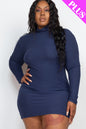 Plus Size Ribbed Long Sleeve Mock neck Mini Bodycon Dress - Capella Apparel Wholesale