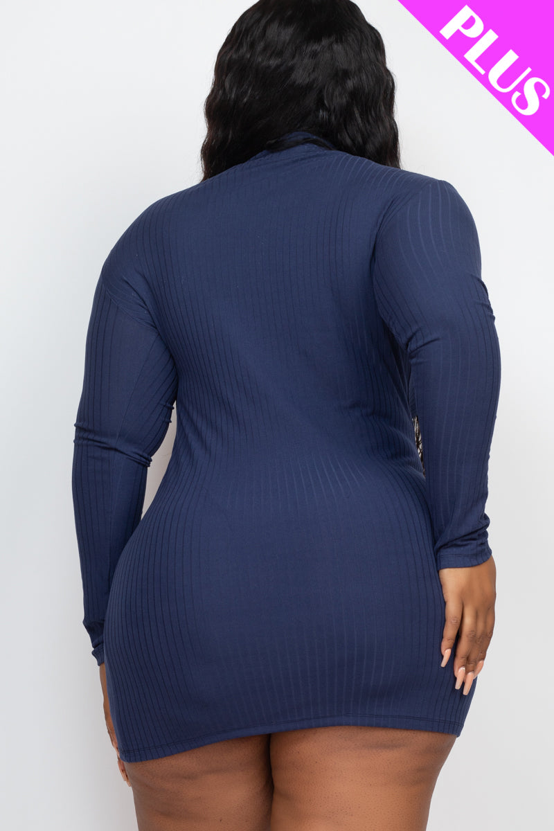 Plus Size Ribbed Long Sleeve Mock neck Mini Bodycon Dress - Capella Apparel Wholesale