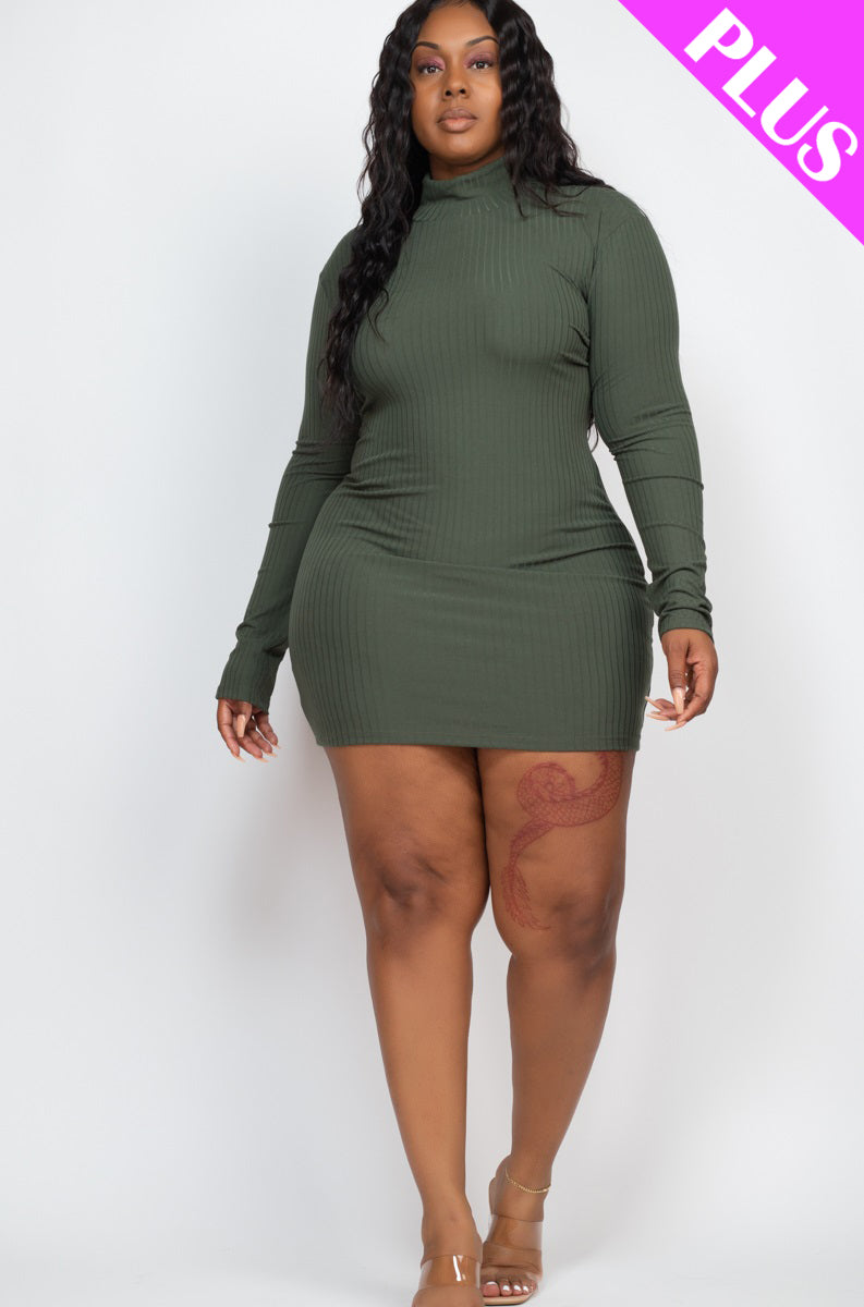 Plus Size Ribbed Long Sleeve Mock neck Mini Bodycon Dress - Capella Apparel Wholesale
