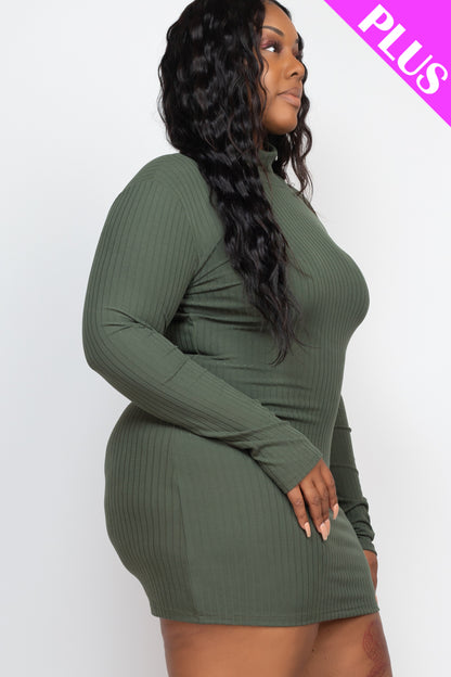 Plus Size Ribbed Long Sleeve Mock neck Mini Bodycon Dress - Capella Apparel Wholesale