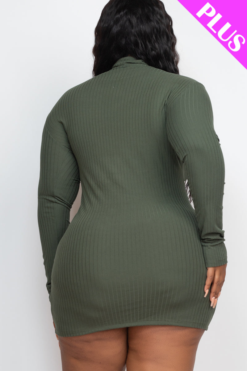 Plus Size Ribbed Long Sleeve Mock neck Mini Bodycon Dress - Capella Apparel Wholesale