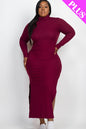 Plus Size Ribbed Turtleneck Side Slit Maxi Dress (CAPELLA) - Capella Apparel