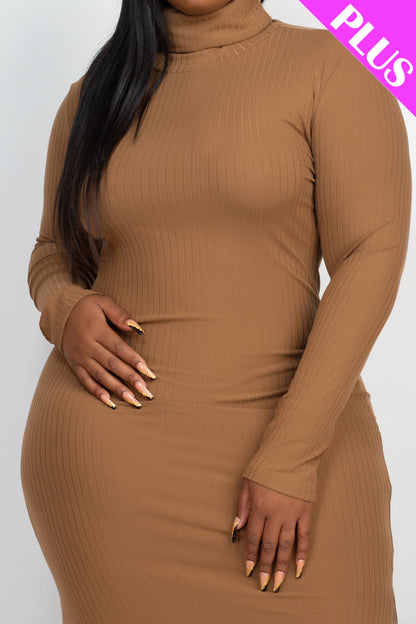 Plus Size Ribbed Turtleneck Side Slit Maxi Dress (CAPELLA) - Capella Apparel