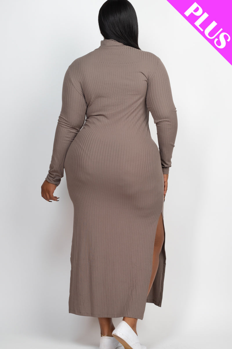 Plus Size Ribbed Turtleneck Side Slit Maxi Dress (CAPELLA) - Capella Apparel