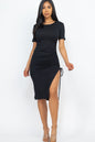 Drawstring Ruched Side Split Hem Midi Dress - Wholesale Capella Apparel