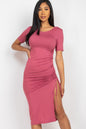 Drawstring Ruched Side Split Hem Midi Dress - Wholesale Capella Apparel