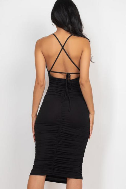 Ruched Crisscross Back Midi Dress - Wholesale Capella Apparel