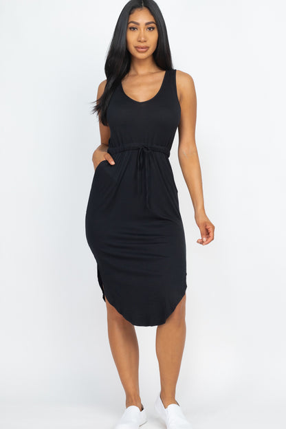 Drawstring Sleeveless Midi Dress - Wholesale Capella Apparel