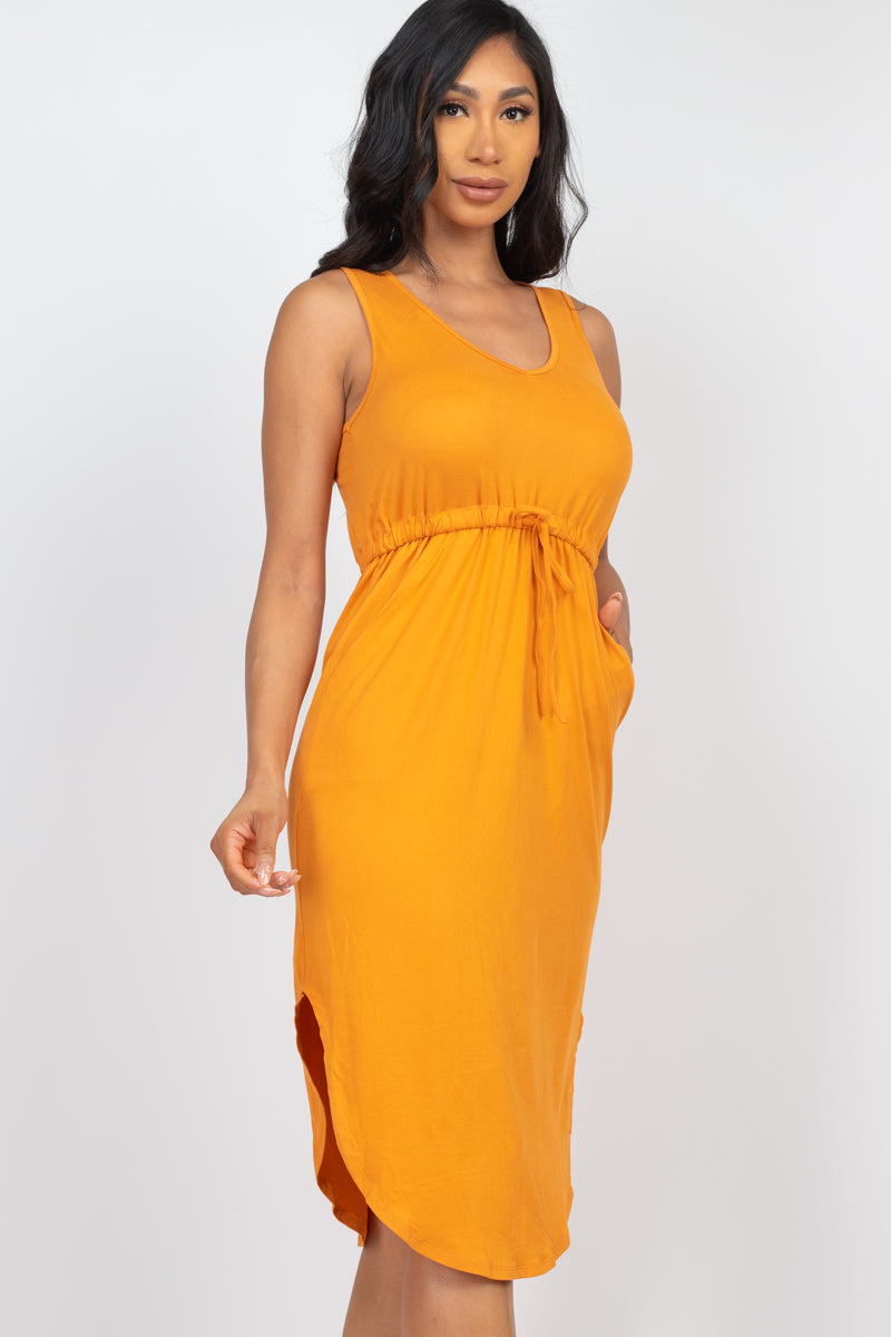 Drawstring Sleeveless Midi Dress - Wholesale Capella Apparel