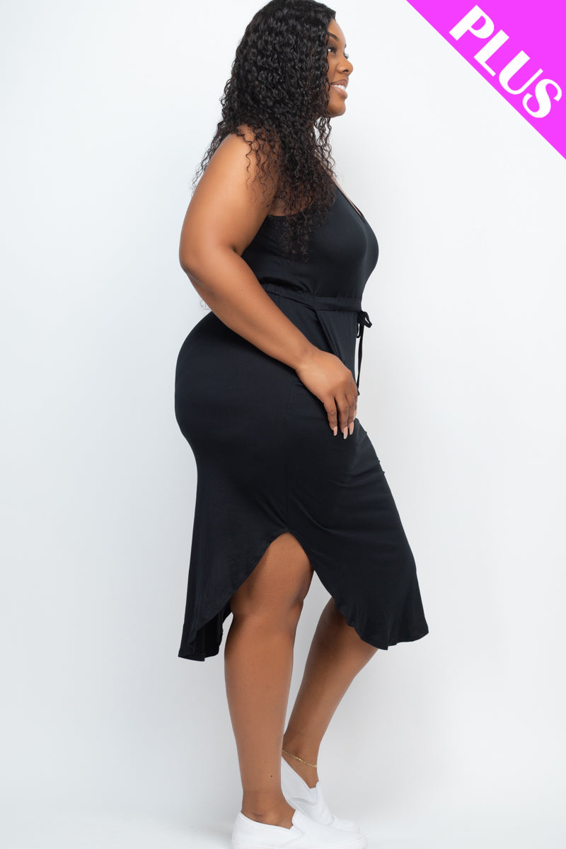 PLUS SIZE DRAWSTRING SLEEVELESS MIDI DRESS (CAPELLA) - Capella Apparel