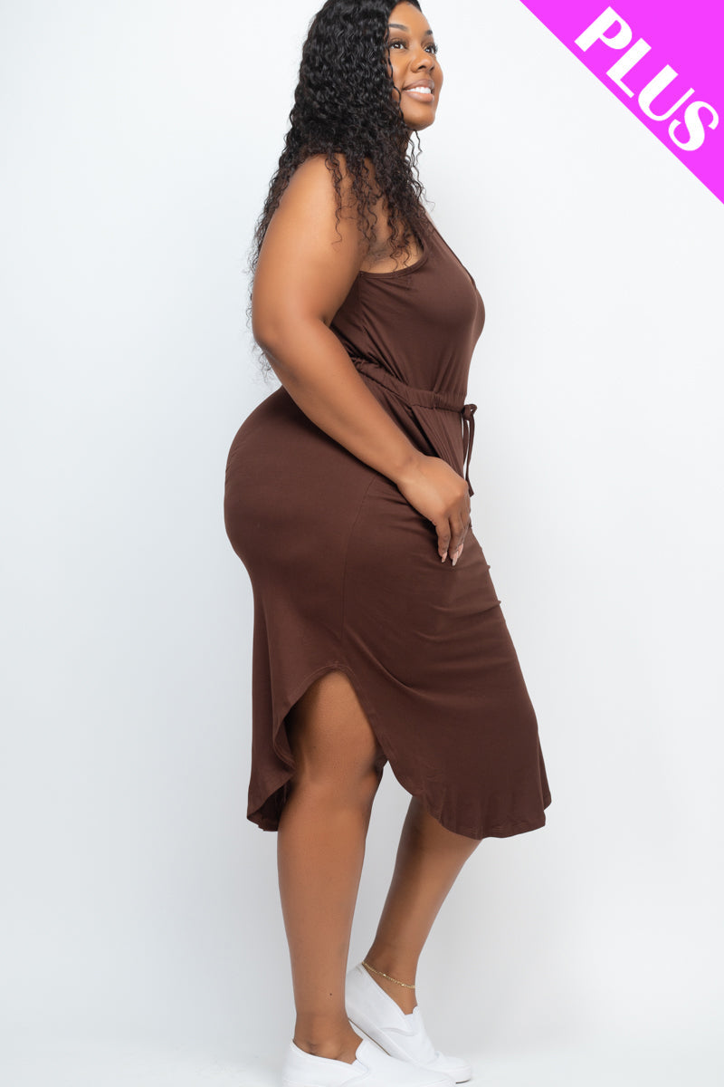 PLUS SIZE DRAWSTRING SLEEVELESS MIDI DRESS (CAPELLA) - Capella Apparel