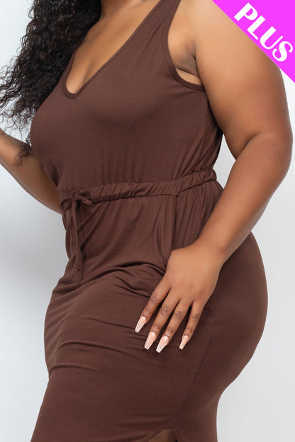 PLUS SIZE DRAWSTRING SLEEVELESS MIDI DRESS (CAPELLA) - Capella Apparel