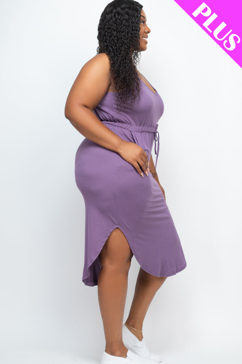 Plus Size Drawstring Sleeveless Midi Dress - Capella Apparel Wholesale