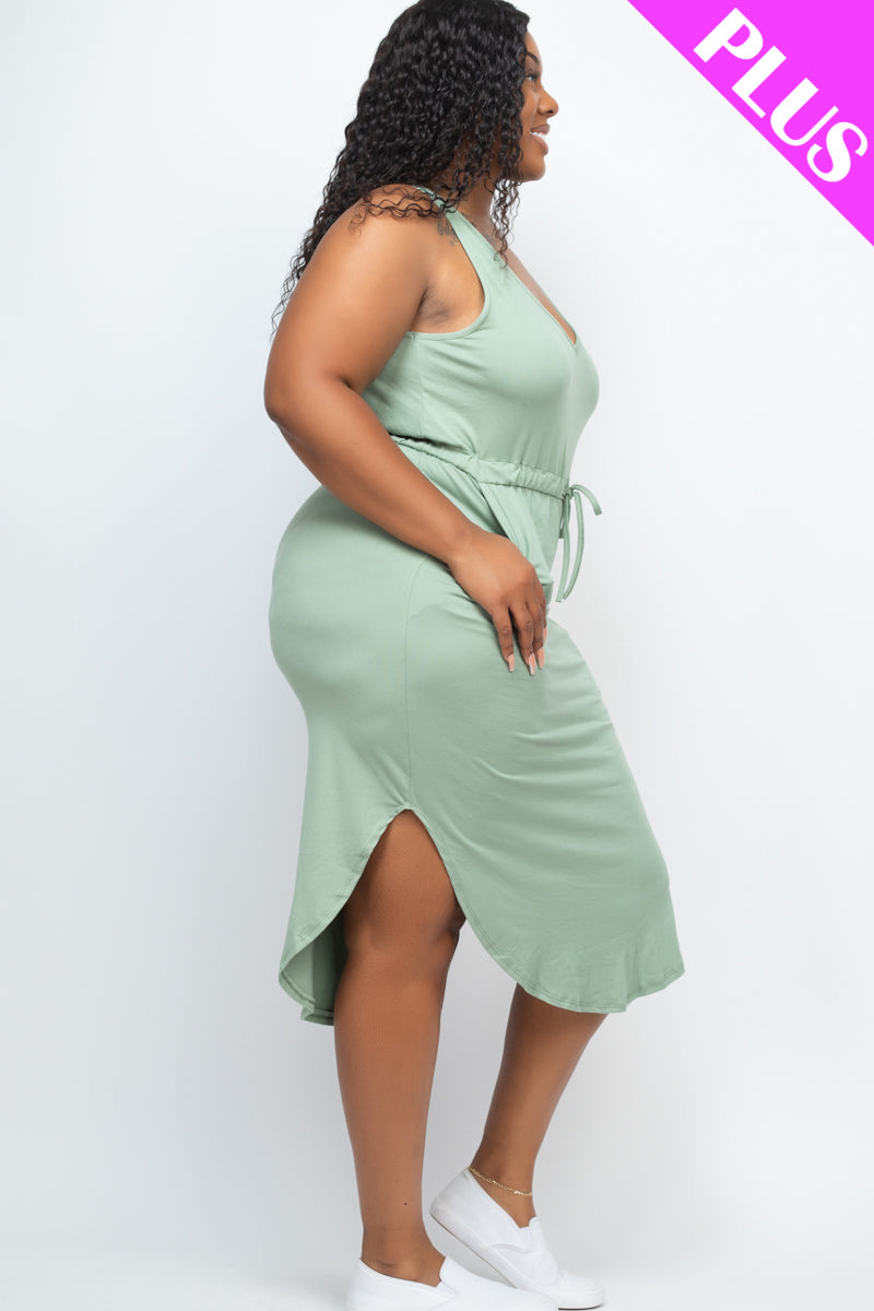 Plus Size Drawstring Sleeveless Midi Dress - Capella Apparel Wholesale