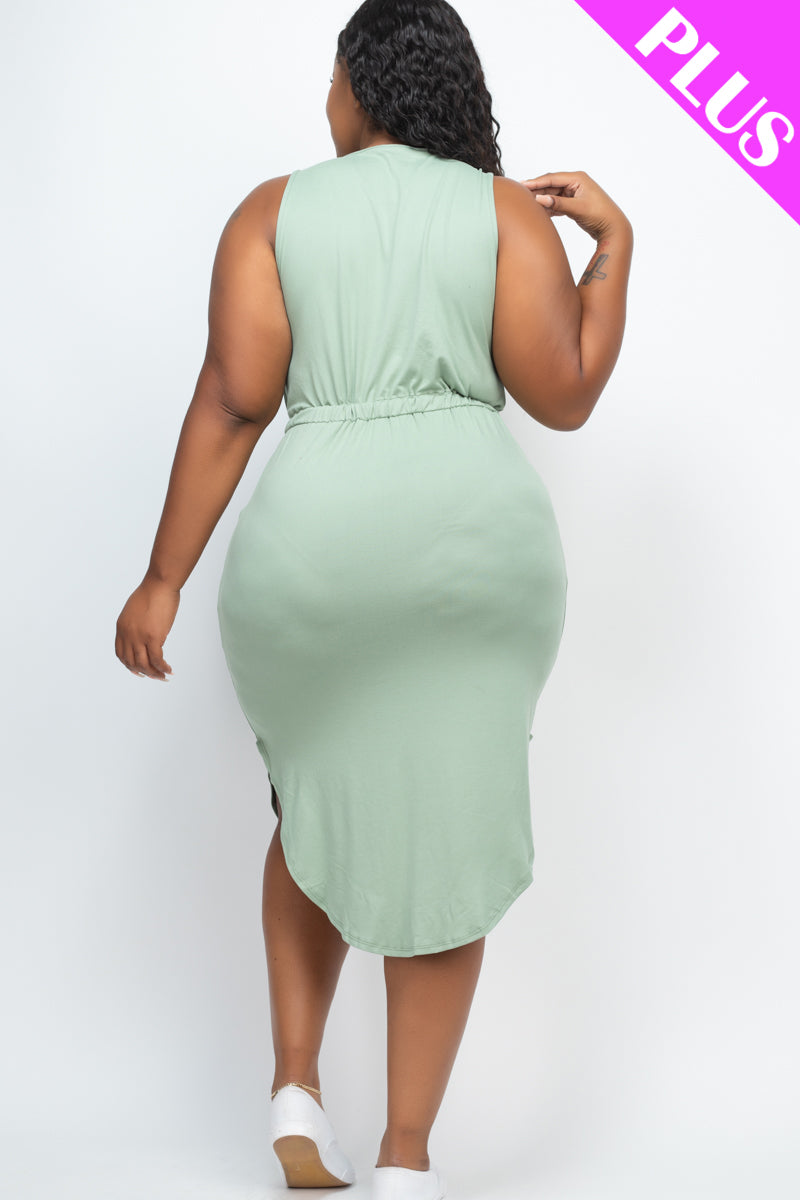 Plus Size Drawstring Sleeveless Midi Dress - Capella Apparel Wholesale