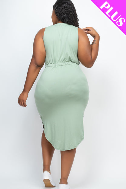 Plus Size Drawstring Sleeveless Midi Dress - Capella Apparel Wholesale