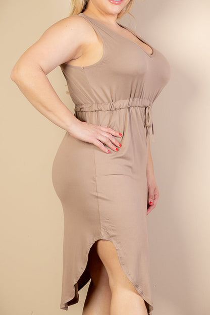 PLUS SIZE DRAWSTRING SLEEVELESS MIDI DRESS (CAPELLA) - Capella Apparel