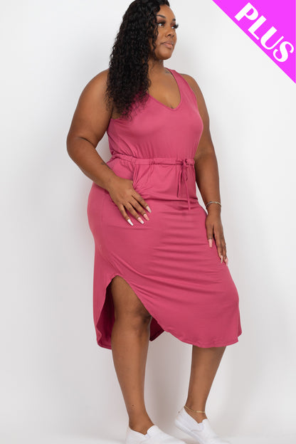 Plus Size Drawstring Sleeveless Midi Dress - Capella Apparel Wholesale