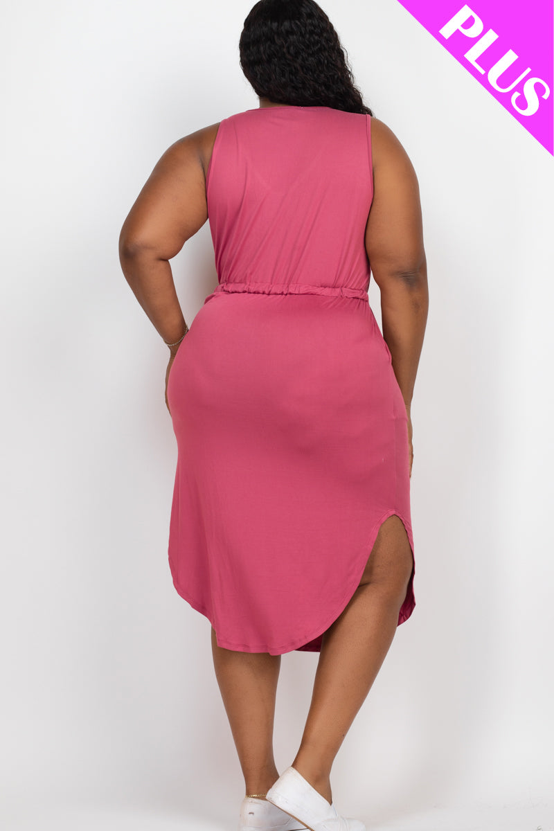Plus Size Drawstring Sleeveless Midi Dress - Capella Apparel Wholesale