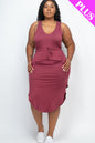 Plus Size Drawstring Sleeveless Midi Dress - Capella Apparel Wholesale