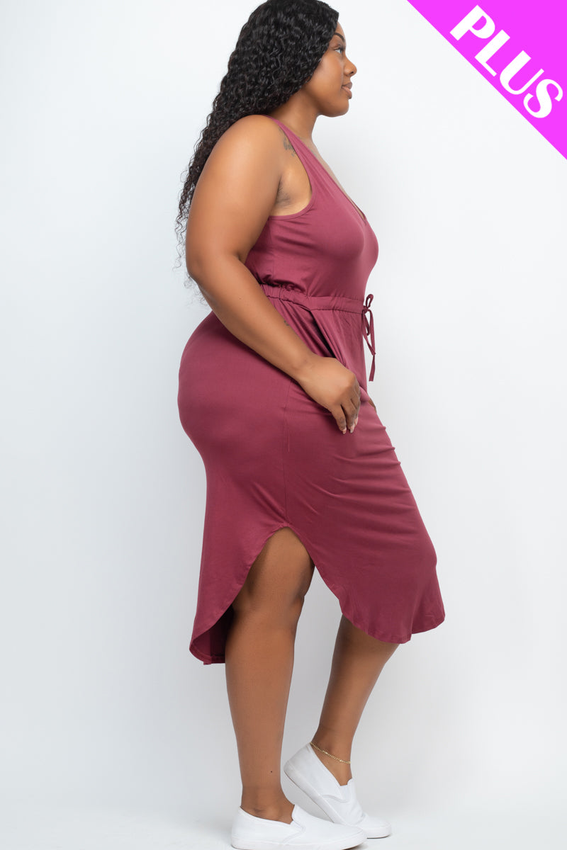 Plus Size Drawstring Sleeveless Midi Dress - Capella Apparel Wholesale
