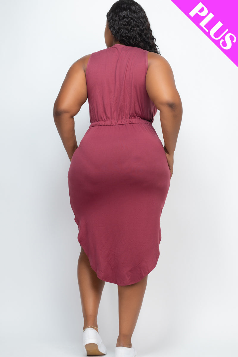 Plus Size Drawstring Sleeveless Midi Dress - Capella Apparel Wholesale