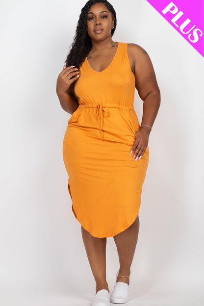 Plus Size Drawstring Sleeveless Midi Dress - Capella Apparel Wholesale