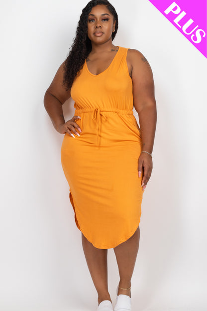 Plus Size Drawstring Sleeveless Midi Dress - Capella Apparel Wholesale
