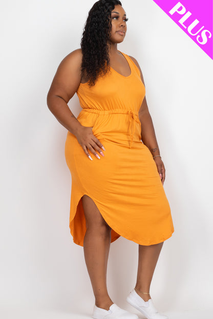 Plus Size Drawstring Sleeveless Midi Dress - Capella Apparel Wholesale