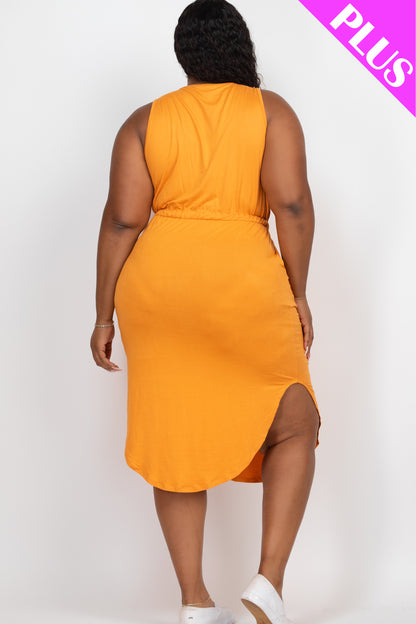 Plus Size Drawstring Sleeveless Midi Dress - Capella Apparel Wholesale