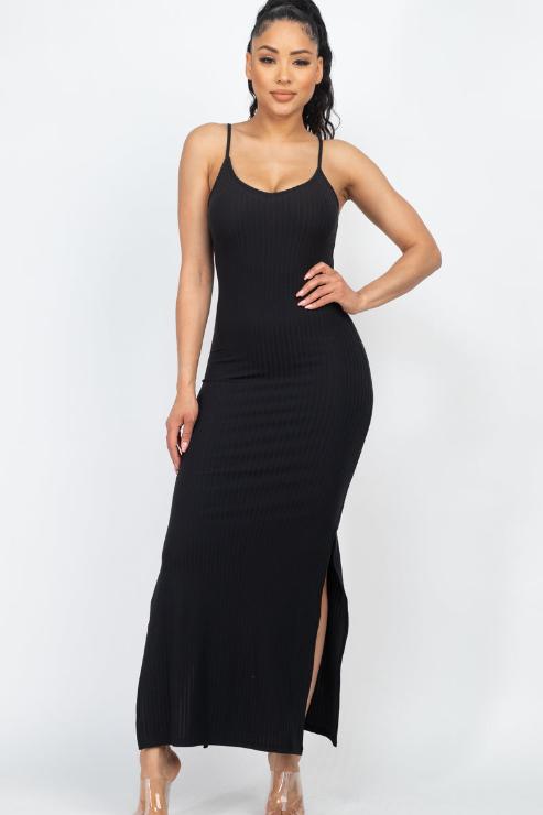 Ribbed Side Slit Long Cami Dress - Wholesale Capella Apparel