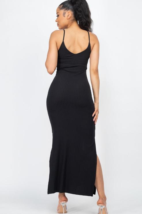 Ribbed Side Slit Long Cami Dress - Wholesale Capella Apparel