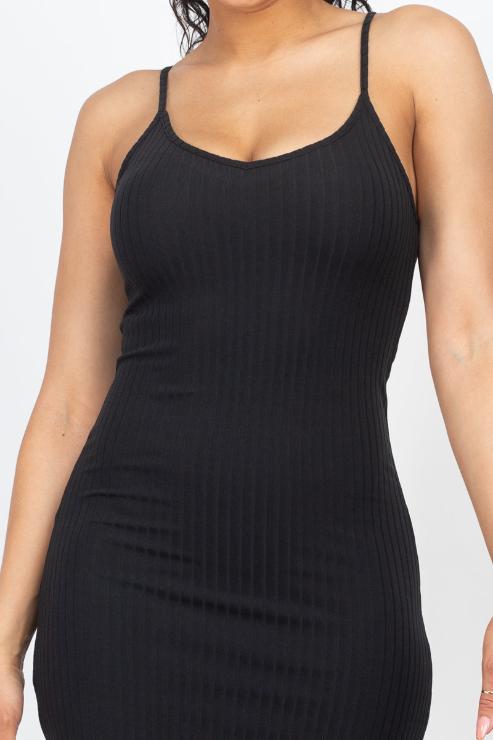 Ribbed Side Slit Long Cami Dress - Wholesale Capella Apparel