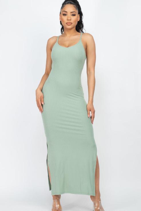 Ribbed Side Slit Long Cami Dress - Wholesale Capella Apparel