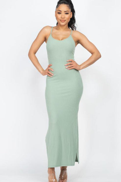 Ribbed Side Slit Long Cami Dress - Wholesale Capella Apparel