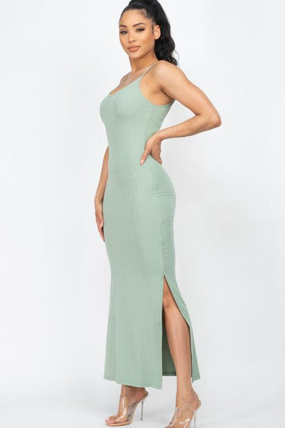 Ribbed Side Slit Long Cami Dress - Wholesale Capella Apparel