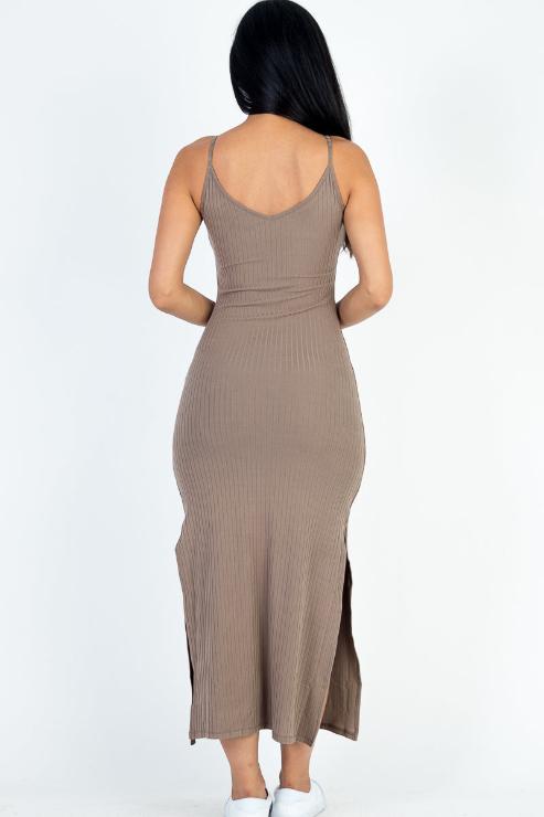 Ribbed Side Slit Long Cami Dress - Wholesale Capella Apparel