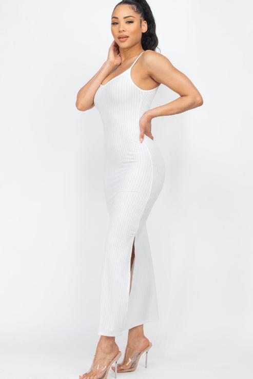 Ribbed Side Slit Long Cami Dress - Wholesale Capella Apparel