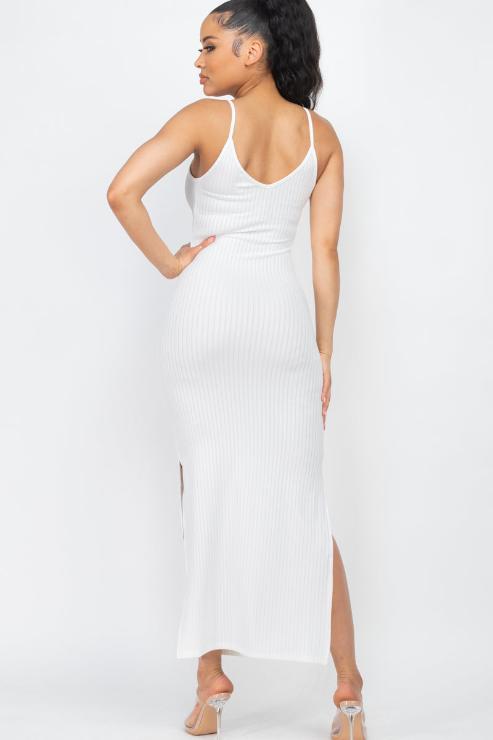 Ribbed Side Slit Long Cami Dress - Wholesale Capella Apparel