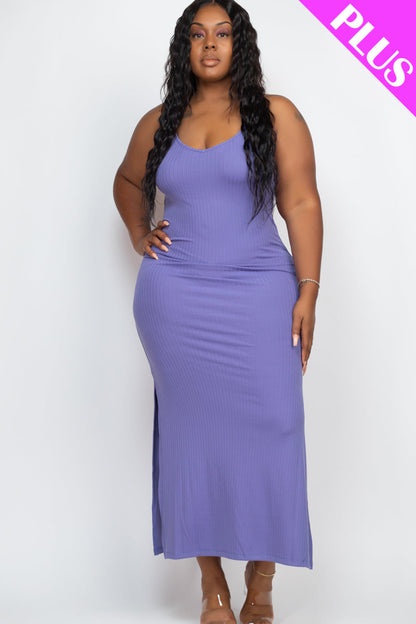 PLUS SIZE Ribbed Side Slit Long Cami Dress (CAPELLA) - Capella Apparel