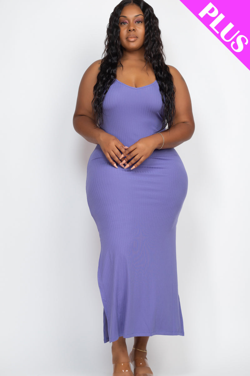 Plus Size Ribbed Side Slit Long Cami Maxi Dress - Capella Apparel Wholesale