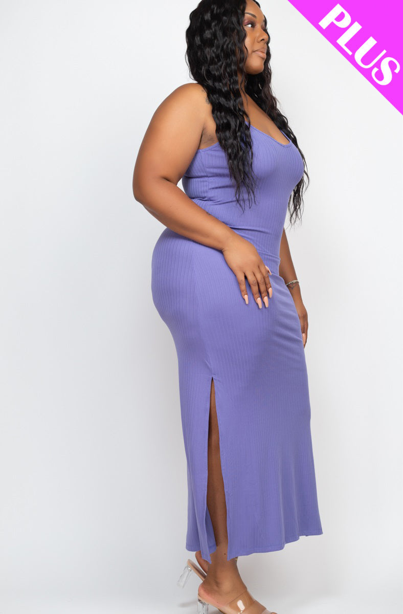 PLUS SIZE Ribbed Side Slit Long Cami Dress (CAPELLA) - Capella Apparel