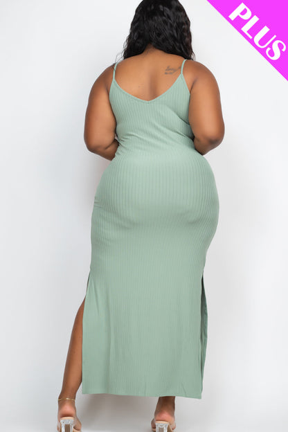 PLUS SIZE Ribbed Side Slit Long Cami Dress (CAPELLA) - Capella Apparel