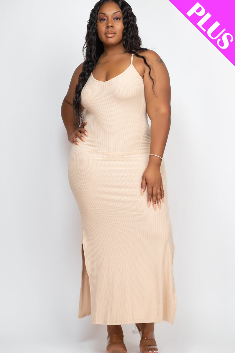 PLUS SIZE Ribbed Side Slit Long Cami Dress (CAPELLA) - Capella Apparel