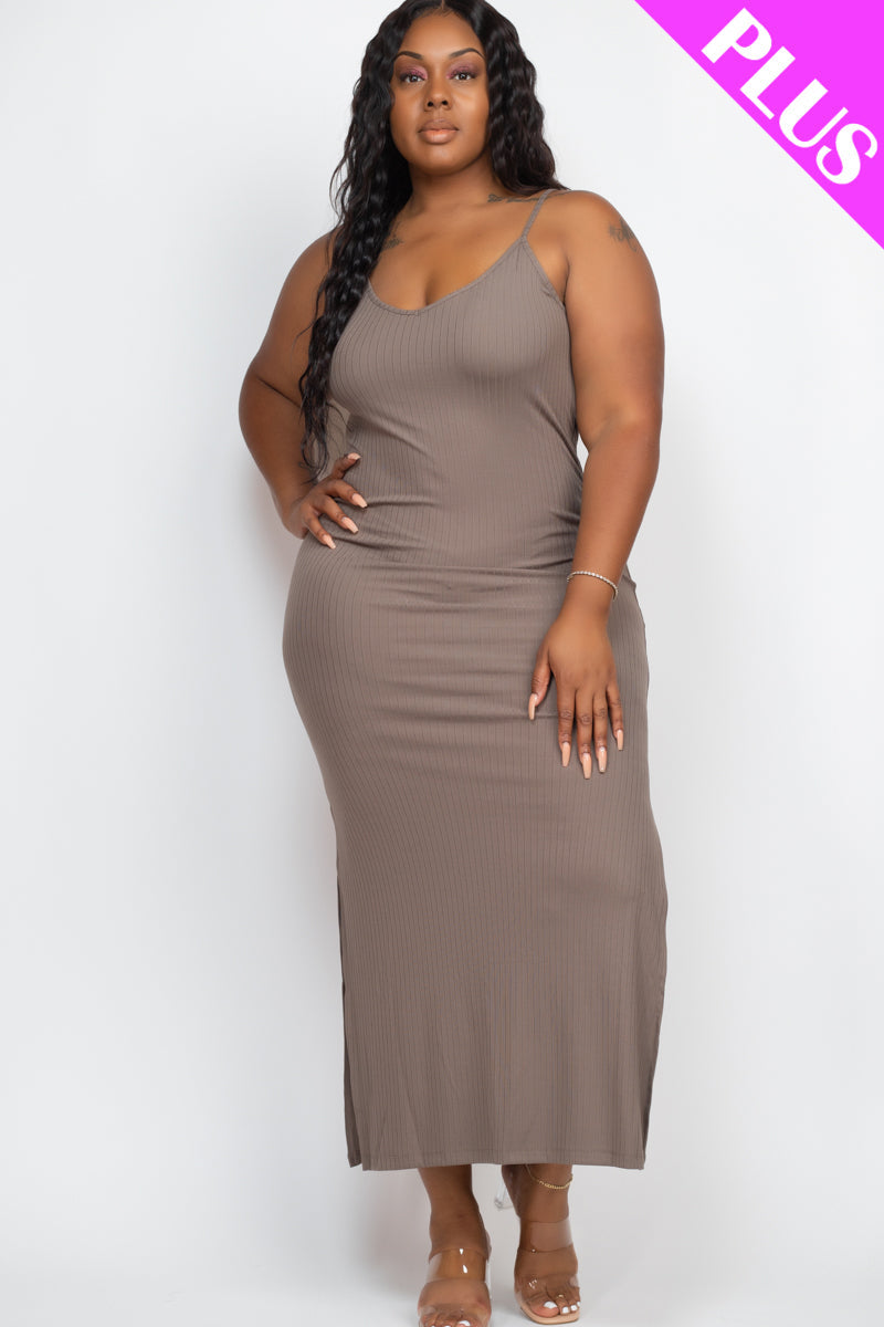 PLUS SIZE Ribbed Side Slit Long Cami Dress (CAPELLA) - Capella Apparel